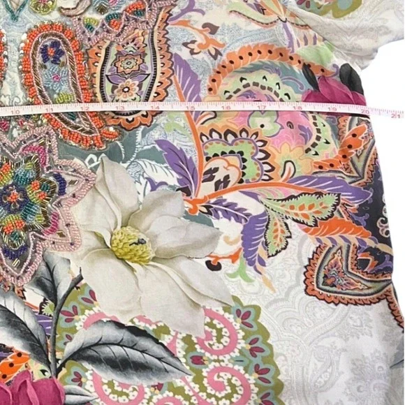 Soft Surroundings Boho Beaded Paisley Floral Tunic Top Blue Pink Womens Small - Picture 11 of 11